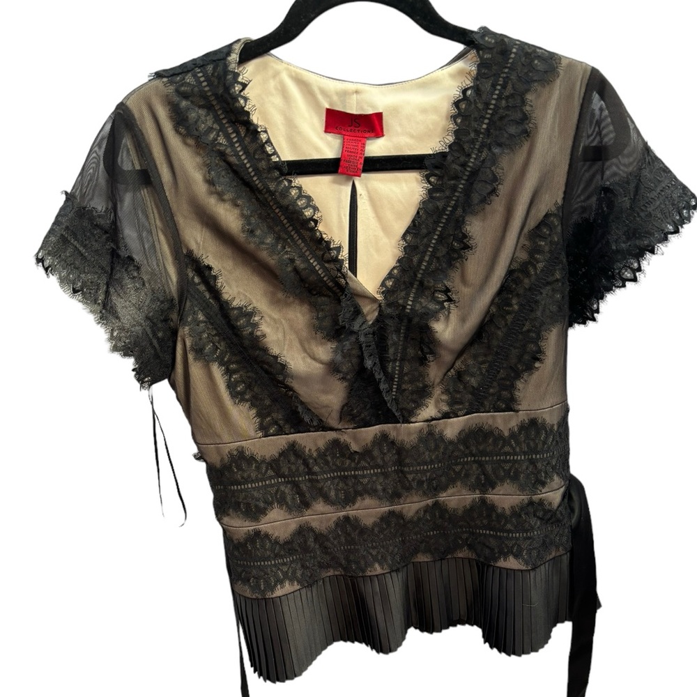 JS Collection‎ Women’s Black V-Neck Top with Sash Tie Size 16